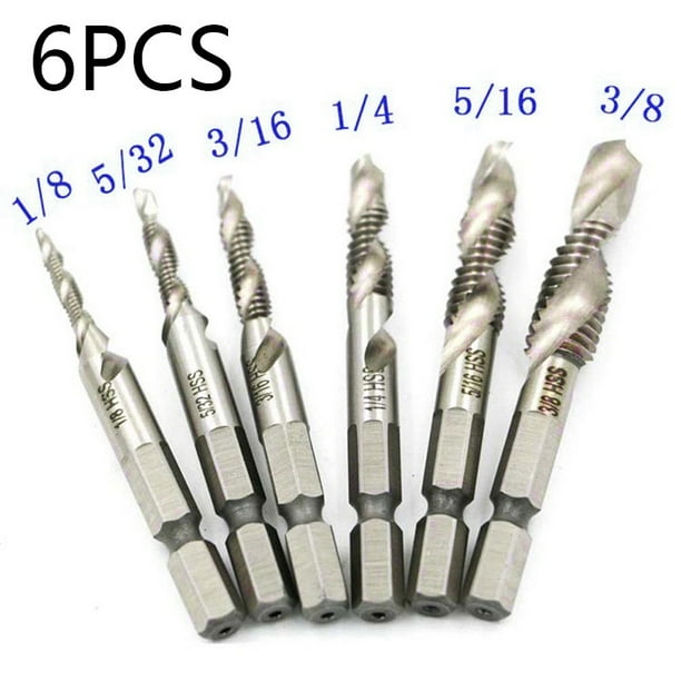 6PC HSS 1/4in Hex Shank High Speed Steel Spiral Screw Thread Taps Drill Bits Set 6PC HSS 1/4in Hex Shank High Speed Steel Spiral Screw Thread Taps Drill Bits Set